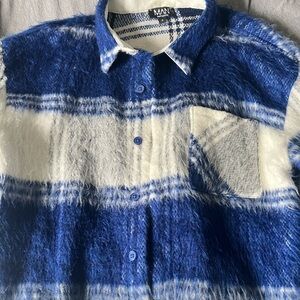Blue and white furry flannel